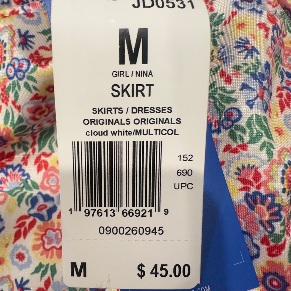 Adidas Originals Girls Floral Skirt Multicolored 3-Stripes JD0531 Size M 11-12Y - Picture 6 of 8